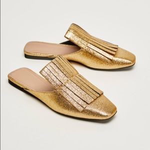 Zara gold slides with Fringe